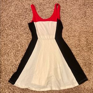 red/black/white mini dress